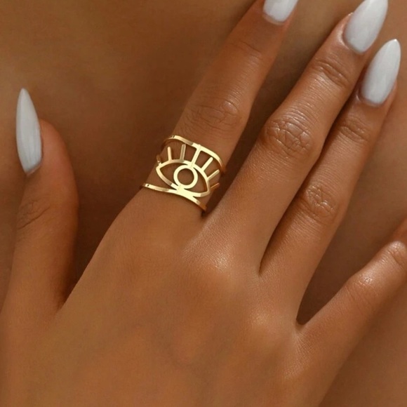 Evil eye abstract gold ring - Picture 1 of 3